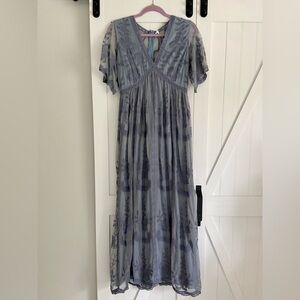 PinkBlush Blue Lace Mesh Overlay Maternity Maxi Dress